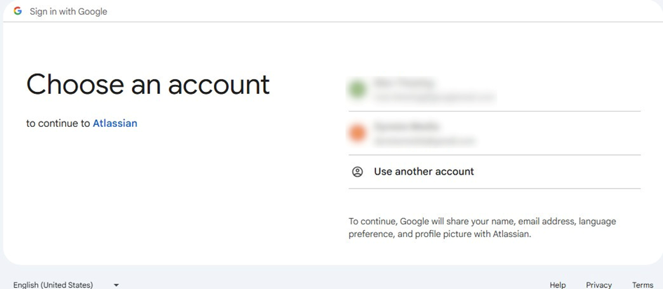 when we choose google and we are logged in we have to choose the google account we want to use