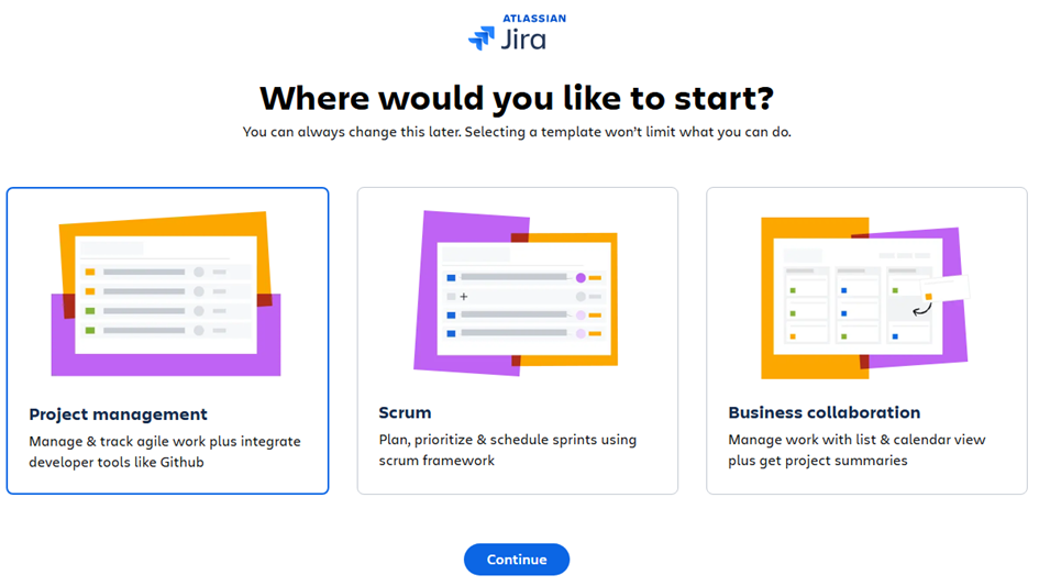 Where would you like to start? we can choose Projekt management, Scrum or Business collaboration