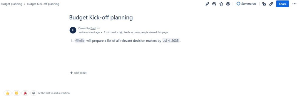 save and see the page with the assigned task an due date