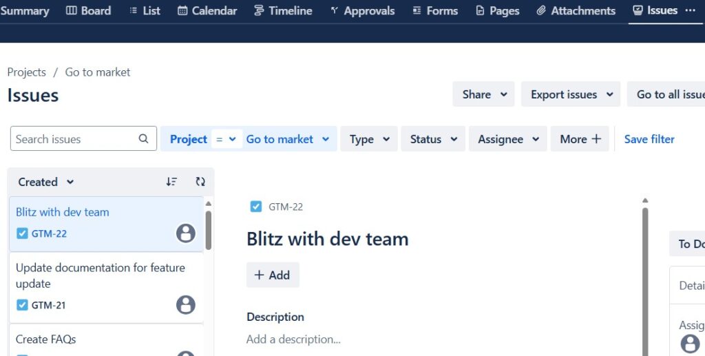 Issues View in a Jira Project