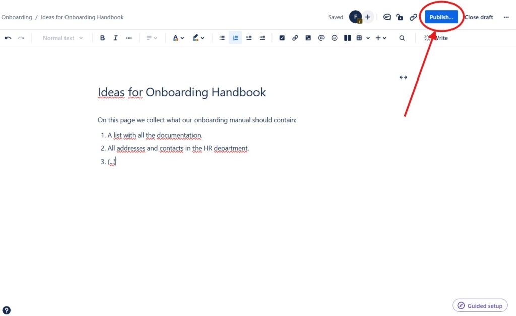 click "publish" to create a Confluence page