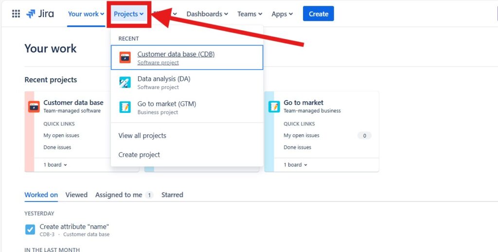 navigate to projects