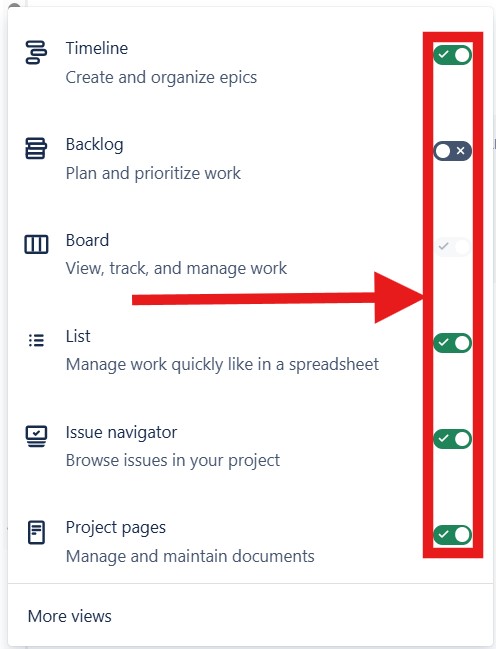 choosing the view in the quick selection