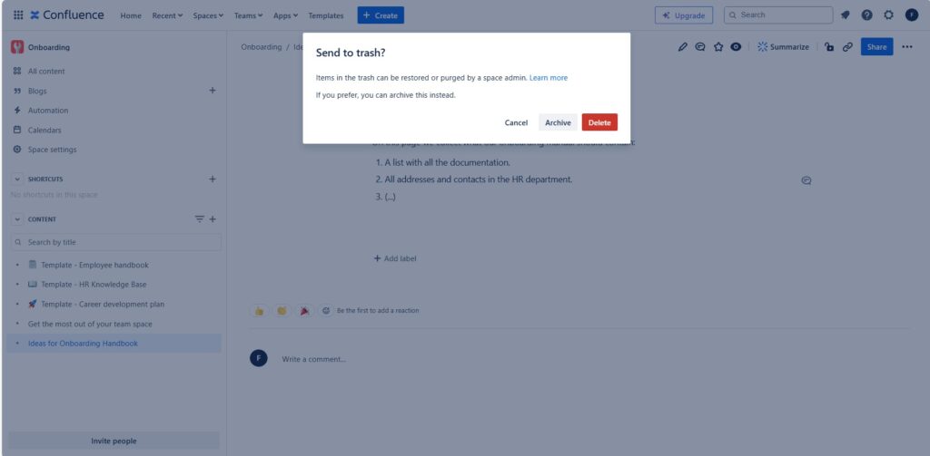 how to delete a page in Confluence title picture