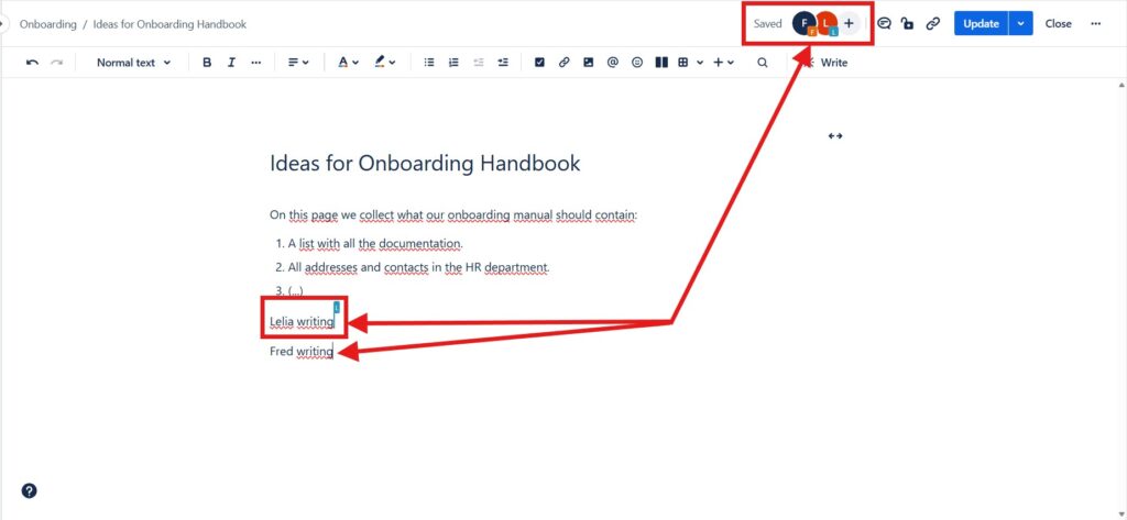 collaboration view of the confluence editor