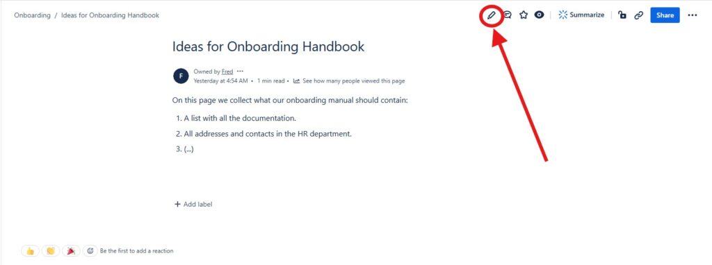 entering the confluence editor