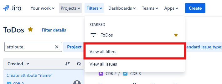 Access filters with the navigation bar