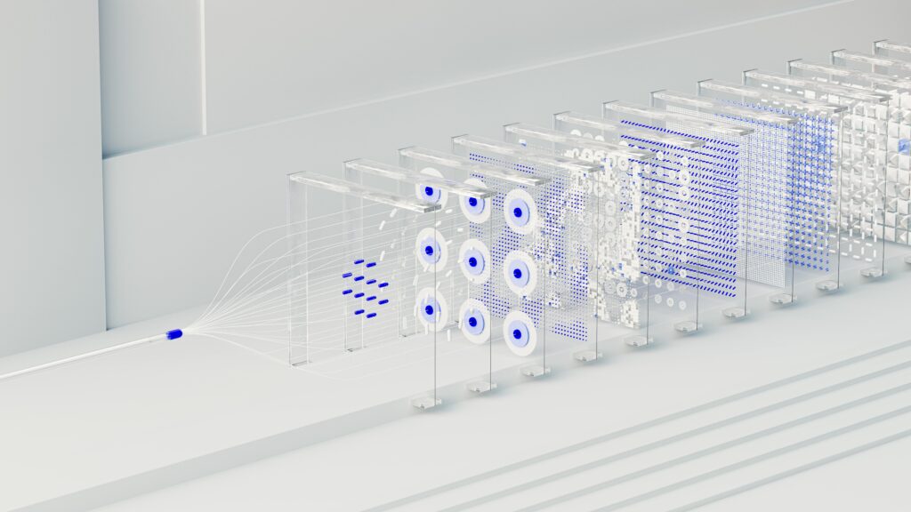 an abstract representation of glass plates showing a row to illustrate requirements identification with process documents