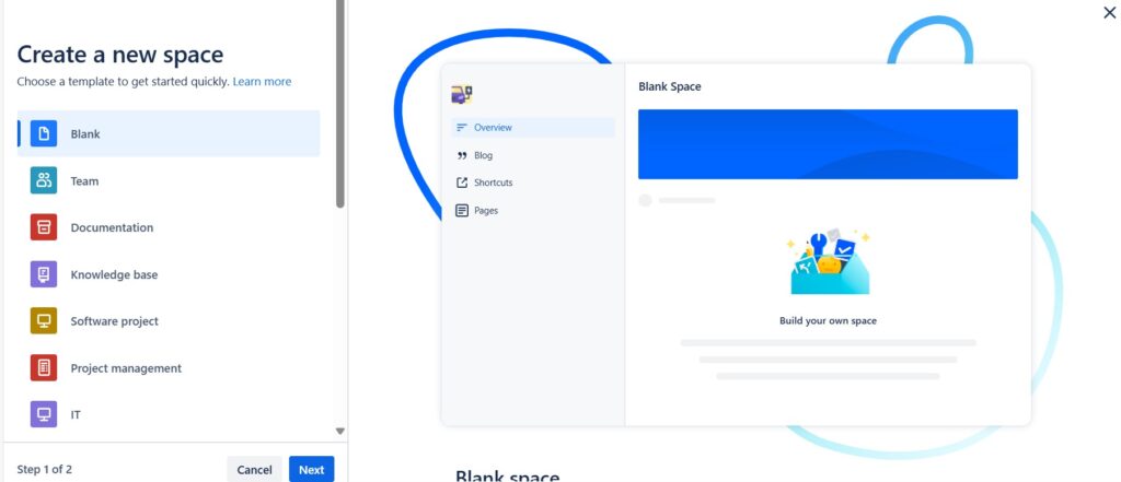 Select the template "blank" from the template list