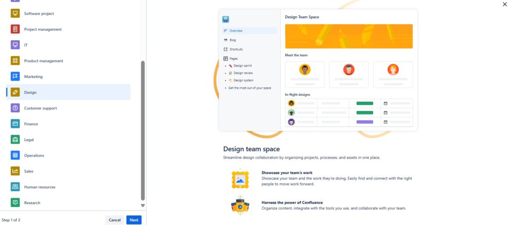 Select the template "Design" from the template list