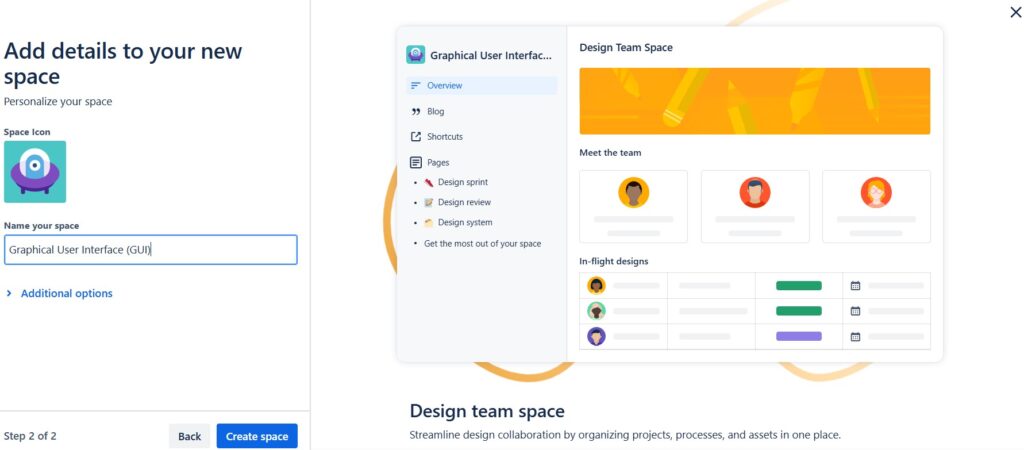 Name the new "Design" space in the template creation process