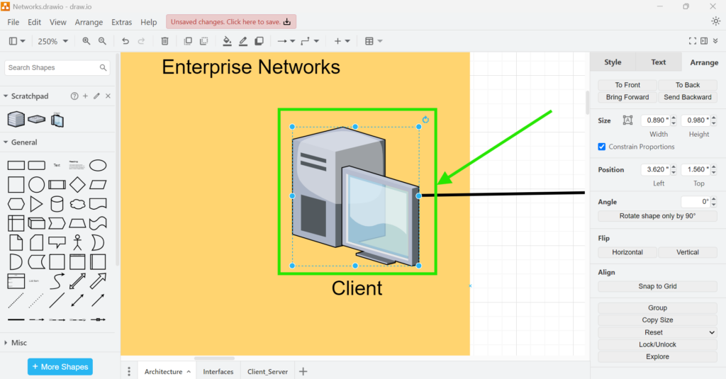 draw.io client computer symbol after a horizontal flip, showing the mirrored orientation.