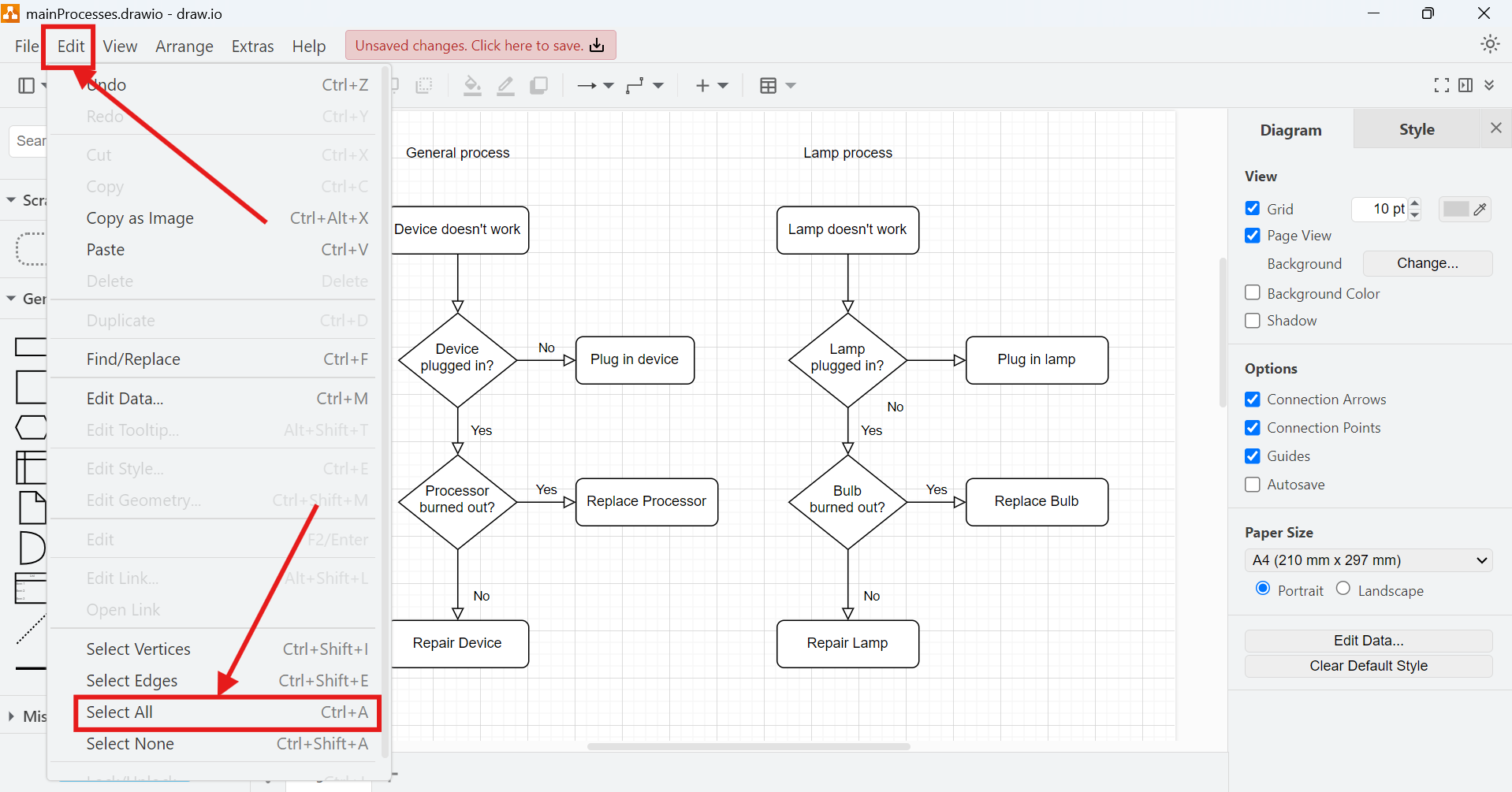 Selecting Options in draw.io | The Requirements Engineer