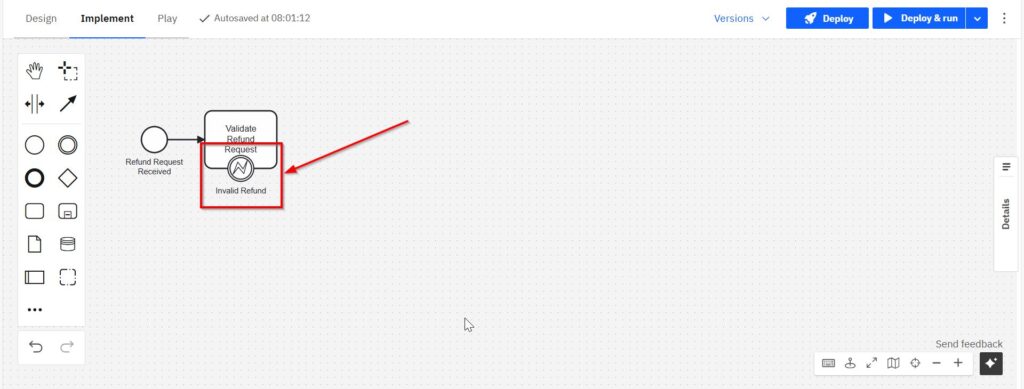 Boundary Error Event labeled “Invalid Refund” attached to the “Validate Refund Request” task in BPMN.